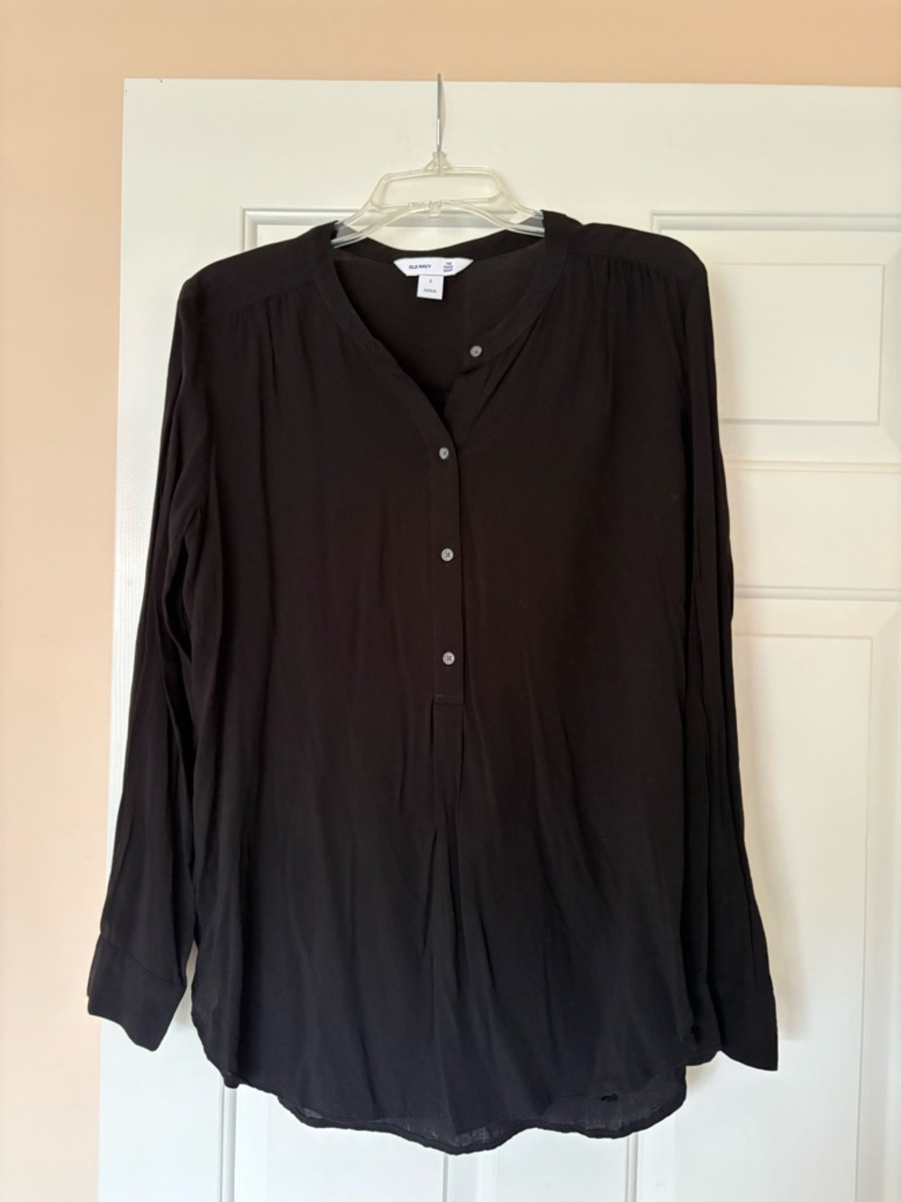 Old Navy Black Long-Sleeve Henley Blouse
